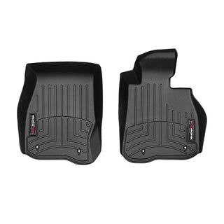 Weathertech Floorliner for BMW 4 Series Coupe/Gran Coupe/Cabrio (2014-2020, RWD) 1st row—two black molded mats with textured grooves, raised edges, and a small branded label provide superior floor protection and perfect vehicle fit.