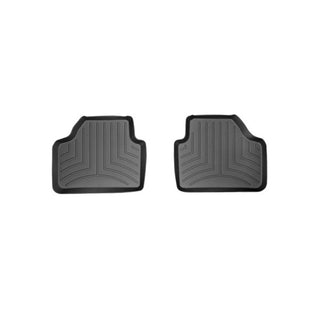 The Weathertech Floorliner for BMW X1 AWD (2009-2015) E84, 2nd Row, features two black rubber mats with grooved patterns and raised edges, offering superior carpet protection when placed side by side.