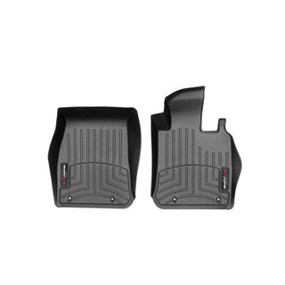 Two black, custom-fit WeatherTech FloorLiner mats for BMW 1 Series Hatch (F20/F21) 2012-2019, 1st row—raised edges and grooves provide superior floor protection and safeguard your cars interior carpet.