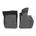 Weathertech Floorliner for BMW X1 2WD Auto (2009-2015) E84, 1st row: black, molded all-weather mats with grooves and raised edges for superior protection. Model-specific fit, with a logo tag like premium carpet liners.