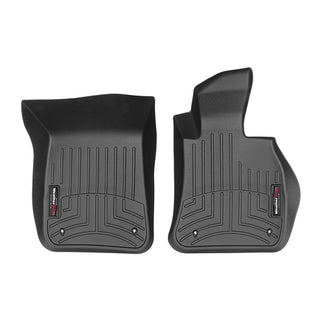 Weathertech Floorliner for BMW X1 2WD Auto (2009-2015) E84, 1st row: black, molded all-weather mats with grooves and raised edges for superior protection. Model-specific fit, with a logo tag like premium carpet liners.