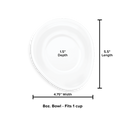 Top view of the white, oval WeatherTech Single Pet Feeding Bowl Plastic by WeatherTech, 5.5" L x 4.75" W x 1.5" D, 8 oz capacity (fits 1 cup), non-toxic and dishwasher safe for pet safety and easy cleaning.