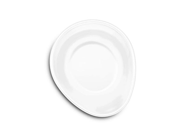 A white WeatherTech Single Pet Feeding Bowl, made of smooth plastic with an irregular, rounded shape, is shown on a plain white background. Brand: Weathertech.