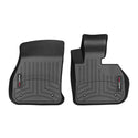 WeatherTech Floorliner for Mini Countryman F60 (2017-2024) offers two black, custom-fit 1st row mats with grooved patterns and red/white labels, delivering superior front floor protection for your carpet.