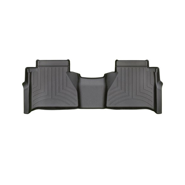 The Weathertech Floorliner for Nissan Navara (2016-2020) 2nd Row features a contoured, black design with raised edges and ridged surface to deliver advanced rear seat floor protection.