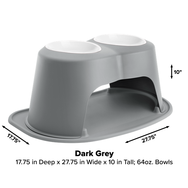 The WeatherTech Double Elevated Pet Feeding System by Weathertech is a grey, spill-proof bowl with dual cups, designed for mess-free and convenient pet feeding.