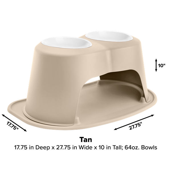 The WeatherTech Double Elevated Pet Feeding System by Weathertech features ergonomic, tan bowls for your dog, offering comfortable and stylish mealtime.