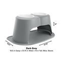 The WeatherTech Double Elevated Pet Feeding System by WeatherTech in dark grey features two 96 oz white bowls and measures 19.5" D x 31.75" W x 14" H, offering an ergonomic and stylish dining solution for your pet.