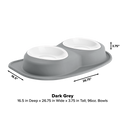 The WeatherTech Double Compact Pet Feeding System features a grey bowl with white rims, offering space-saving convenience and ergonomic pet bowls by WeatherTech.