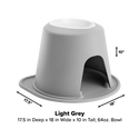 The WeatherTech Single Elevated Pet Feeding System by Weathertech features a light grey, ergonomic 64 oz. bowl, arched side opening, and a stable base. Dimensions: 17.5" D x 18" W x 10" H.