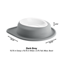 The WeatherTech Single Compact Pet Feeding System is a grey ergonomic dog bowl with a white rim by WeatherTech.