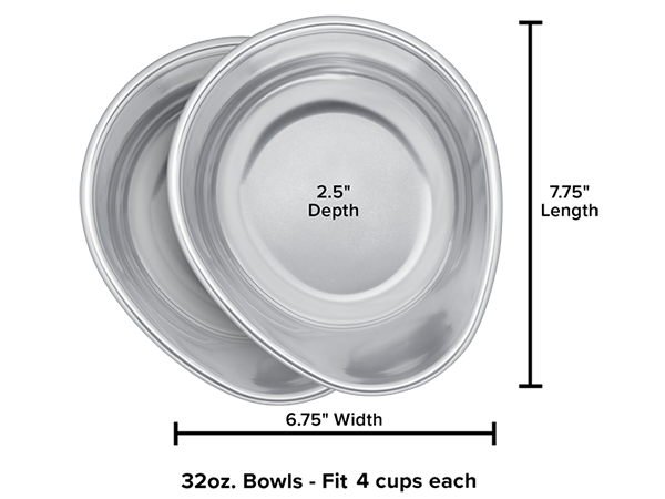 Weathertech Pair Bowls Stainless Steel, each with 2.5 depth, are safe and durable non-toxic pet bowls, perfect for everyday use.