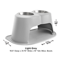 The WeatherTech Double Elevated Pet Feeding System by WeatherTech features two 96 oz stainless steel bowls on a stable matching tray. Measuring 19.5" deep, 31.75" wide, and 14" tall, this ergonomic feeder provides comfortable dining for your pet.