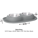 A grey bowl with silver rims, part of the WeatherTech Double Compact Pet Feeding System—an ergonomic, space-saving pet bowl from WeatherTech designed for modern style.