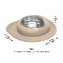 The WeatherTech Single Compact Pet Feeding System by Weathertech features a tan, ergonomic design with a silver rim, offering both style and practicality for your pet’s mealtime.