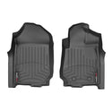 The Weathertech Floorliner for Mazda BT-50 (2012-2020) and Ford Ranger (2012-2022), 1st Row, features two black, contoured all-weather mats with raised edges and grooves for superior front seat floor protection.