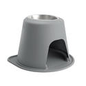 The WeatherTech Single Elevated Pet Feeding System by WeatherTech features a grey plastic container and silver bowl, offering pets a spill-proof, elevated feeder for a cleaner, mess-free dining experience.