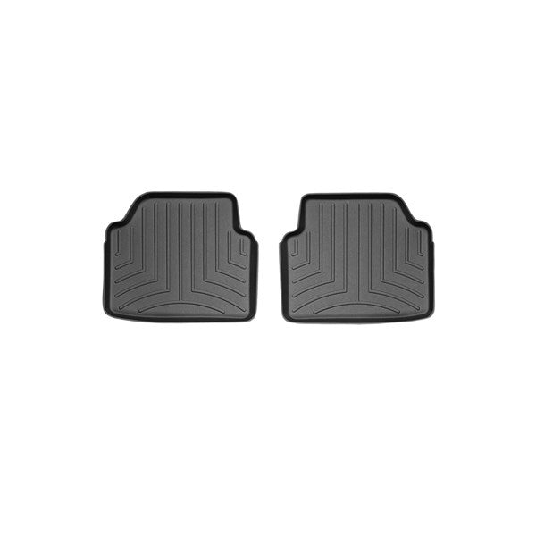Two black WeatherTech Floorliner car mats for the BMW 3 Series Coupe RWD (E92) 2006-2013, with raised edges and grooves, are placed side by side on a white background. Designed using digital laser measurements for precise 2nd row floor protection.