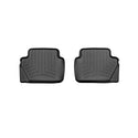 Weathertech Floorliner for Ford Fiesta 6th Gen (2008-2017), 2nd Row: Two black, rectangular mats with raised edges and grooves, shown side by side on a white background, provide top carpet protection.