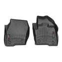 WeatherTech Floorliner for Ford Edge (2016-) 1st row: two black, contoured mats with raised edges, textured surfaces, molded grooves to trap dirt and moisture, and WeatherTech logo—designed for superior carpet protection.