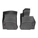 The WeatherTech Floorliner for BMW 6 Series (2012-2018) F12/F13, 1st Row, includes two black contoured mats with raised edges and grooves for superior protection, branded labels, secure attachment points, and premium quality.