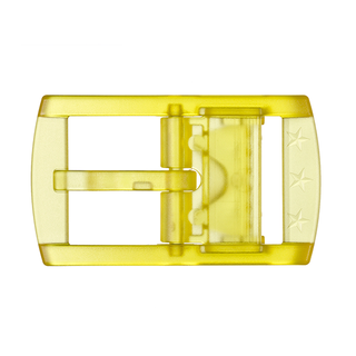 The Weathertech WeatherTech Star Belt features a translucent yellow plastic buckle with two embossed stars, ideal for a metal-free belt. Shown on a white background.