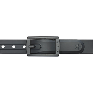 The WeatherTech Star Belt by Weathertech is a black adjustable belt with a rectangular buckle, embossed stars, and a star emblem on the strap. It features multiple adjustment holes for a perfect fit.