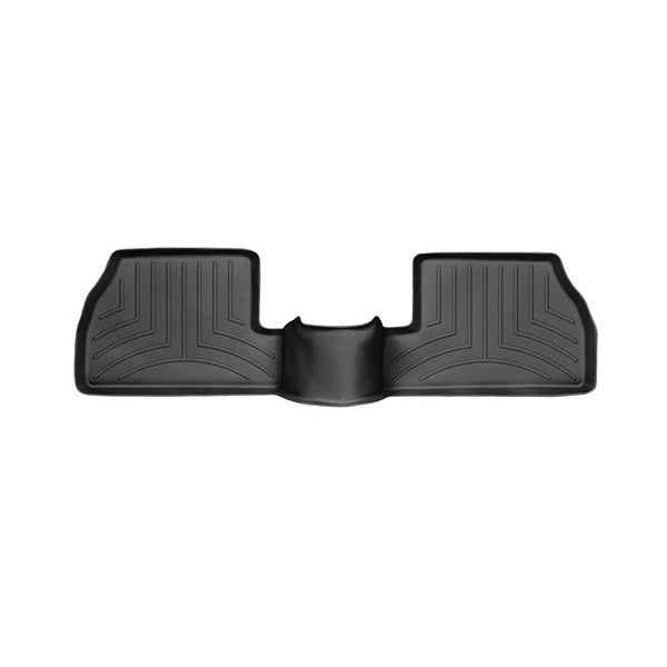The WeatherTech Floorliner for Ford Focus (2011-2018) 2nd Row is black, custom-fit with raised edges and grooves, laser-measured for a perfect rear floor fit and top protection.