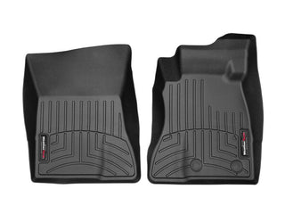 Weathertech Floorliner for Ford Mustang (2015-) includes two black molded rubber mats with raised edges and grooved patterns for superior carpet protection, each designed for the driver and passenger sides of your vehicle.