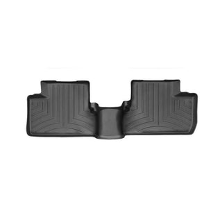 The Weathertech FloorLiner for Mazda3 (2009-2013) 2nd Row features a black, contoured design with raised edges and grooved texture, seamlessly covering the rear carpet for superior floor protection with connected side sections and central bridge.