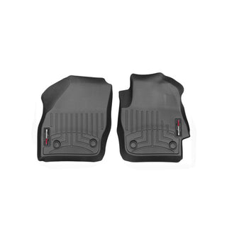 WeatherTech FloorLiner for Mazda3 (2009-2013) 1st row: two black custom-fit mats with raised edges and textured patterns protect the driver and passenger sides while preserving your interior; shown on a white background.