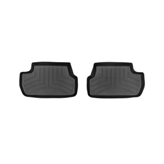 Two black, rectangular Weathertech FloorLiner mats for Mini Cooper 3-Door F56 (2014-, 2nd Row), featuring raised edges and linear patterns, are shown side by side on a white background for superior carpet protection.