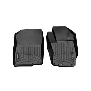 Weathertech Floorliner for Mitsubishi Outlander/ASX (2013-2020, 1st Row) offers black molded mats with textured grooves and raised edges to protect your carpet. Fits front driver/passenger sides, featuring a logo tag and dirt-trapping design.