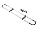 Weathertech Pet Barrier Fence Kit in silver and black, with three black mounting brackets, ideal for securing your cargo area or pairing with a telescoping roof rack ladder, shown on a white background.