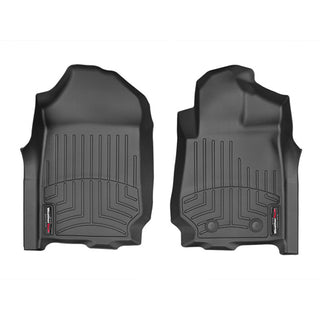 The Weathertech Floorliner for Mazda BT-50 (2012-2020) and Ford Ranger (2012-2022), 1st Row, features two black, contoured all-weather mats with raised edges and grooves for superior front seat floor protection.