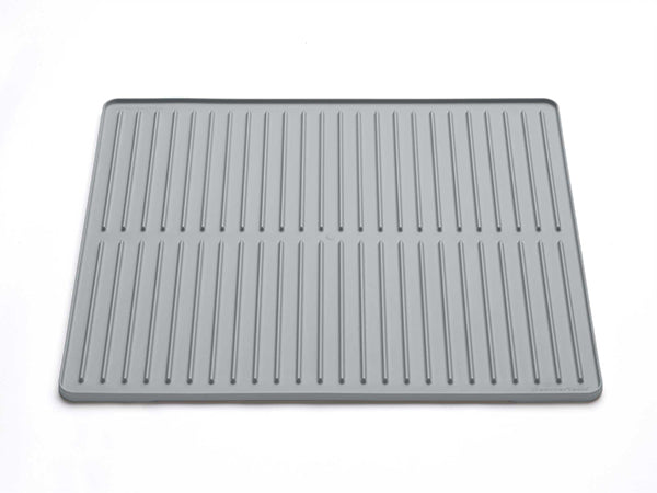 Rectangular gray WeatherTech Dish Mat Contain with a series of parallel drainage ridges.